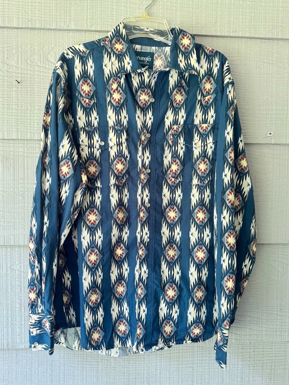 Wrangler Checotah Men's Pearl Snap Western Aztec Button Front Shirt|Blue Multi~L
